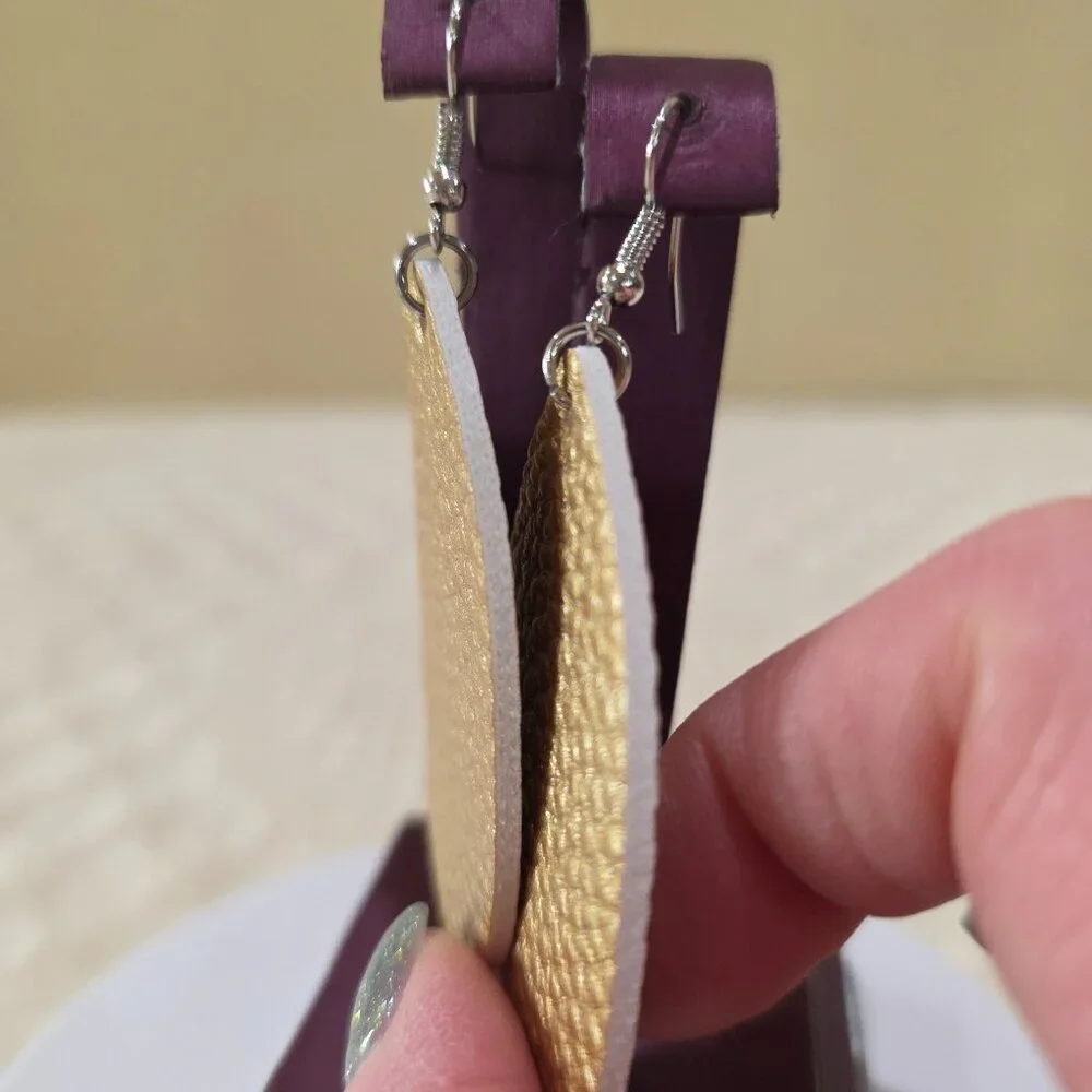 Gold Textured Teardrop Lame' Large Handmade Craft Dangle Pierced Earrings